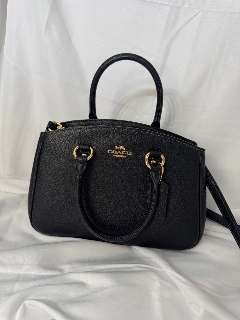 Coach Black Pebbled Savannah small carryall with Gold Hardware
